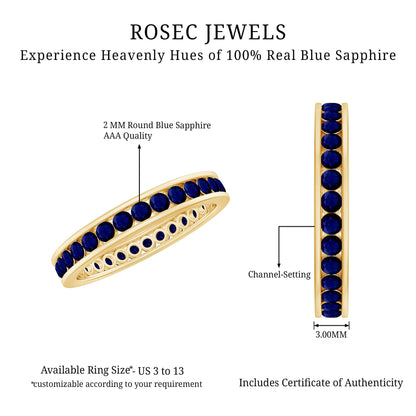 Natural Blue Sapphire Eternity Stackable Ring for Women