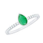 Pear Shaped Emerald Engagement Ring with Diamond Side Stones