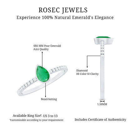 Pear Shaped Emerald Engagement Ring with Diamond Side Stones
