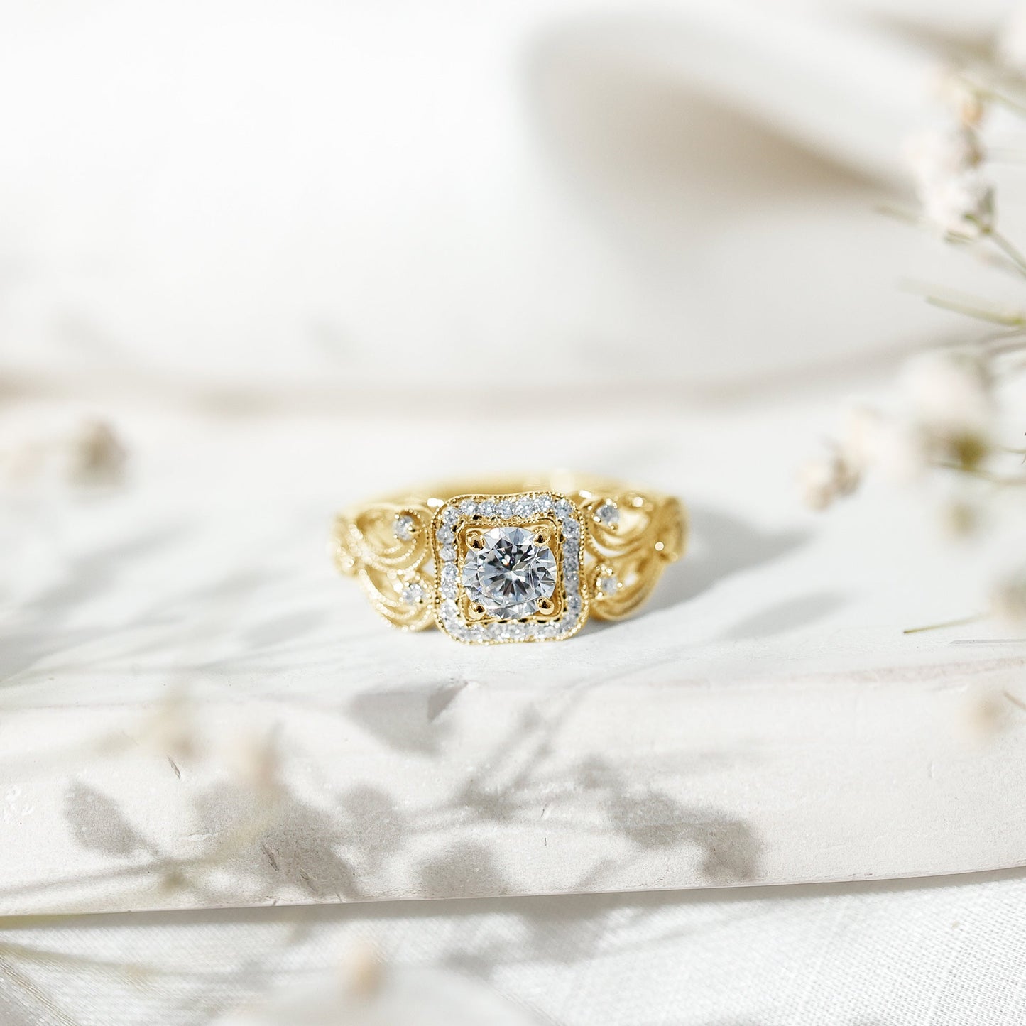 Certified Moissanite Art Deco Engagement Ring for Women
