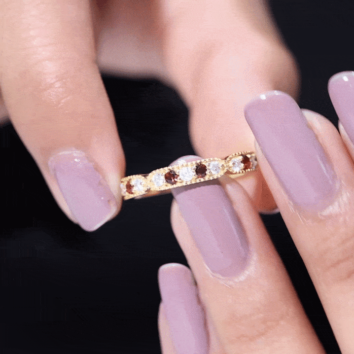 Vintage Inspired Garnet Eternity Ring with Diamond
