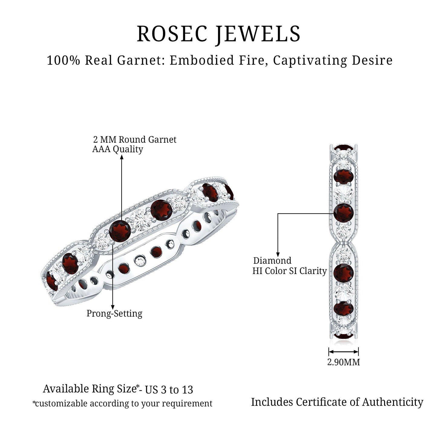 Vintage Inspired Garnet Eternity Ring with Diamond