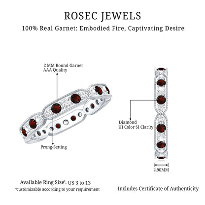 Vintage Inspired Garnet Eternity Ring with Diamond