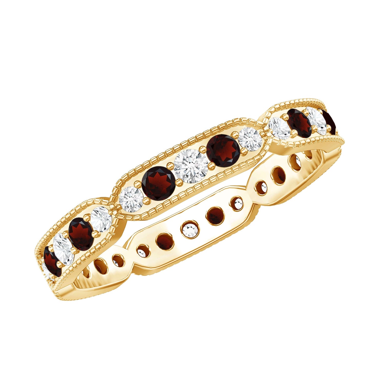 Vintage Inspired Garnet Eternity Ring with Diamond
