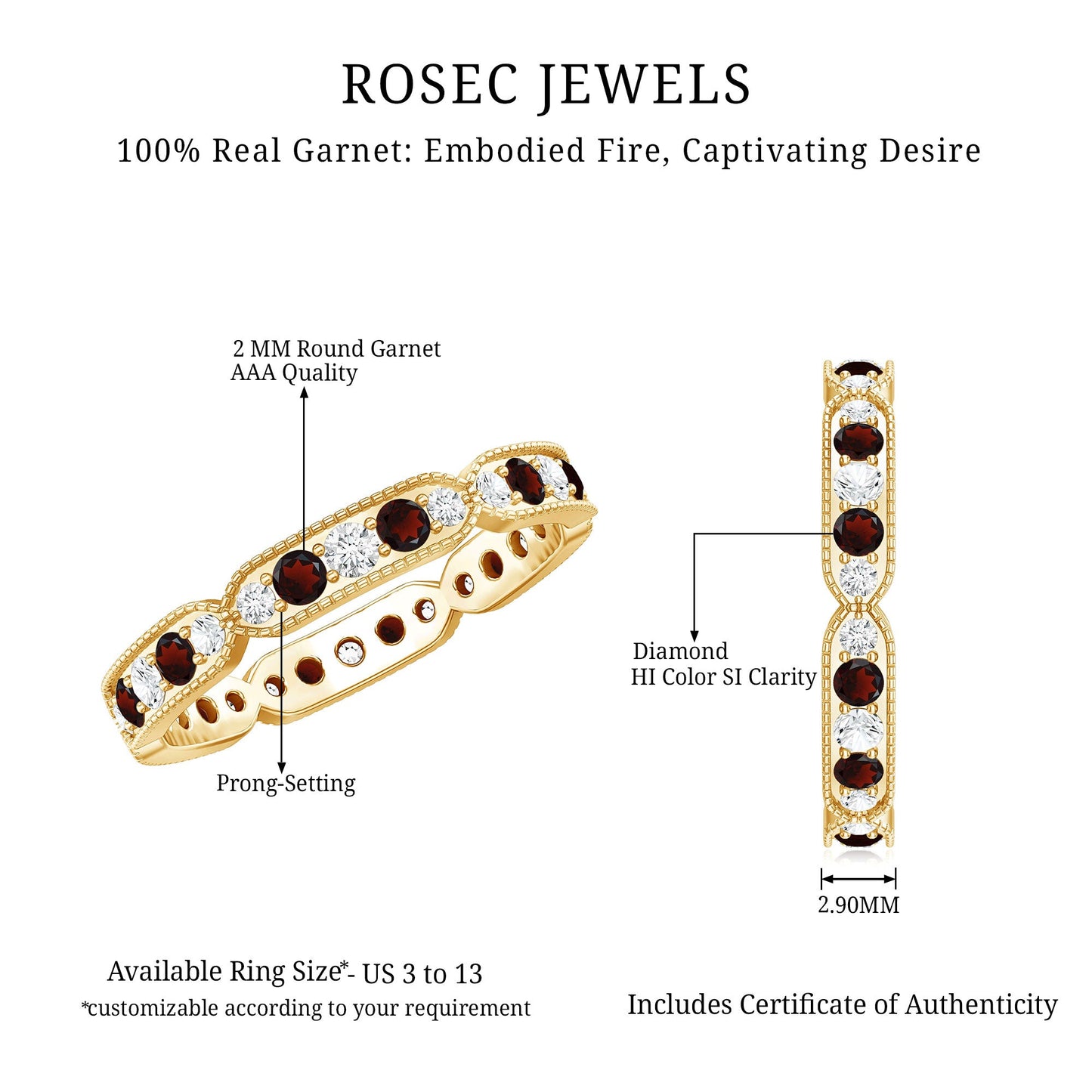 Vintage Inspired Garnet Eternity Ring with Diamond