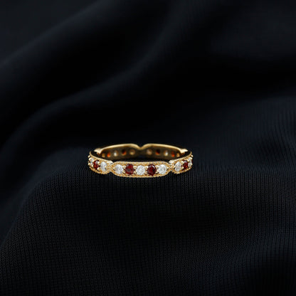 Vintage Inspired Garnet Eternity Ring with Diamond