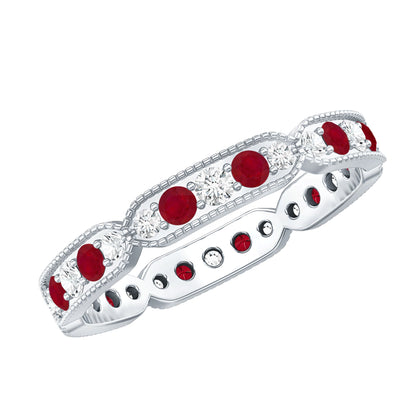 Real Ruby Diamond Eternity Ring for Anniversary