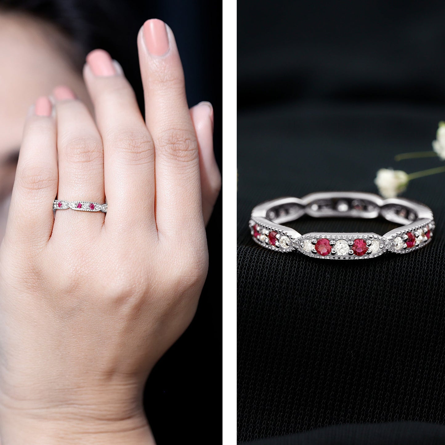 Real Ruby Diamond Eternity Ring for Anniversary