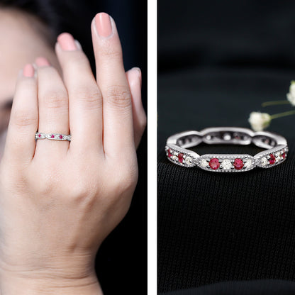 Real Ruby Diamond Eternity Ring for Anniversary