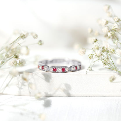 Real Ruby Diamond Eternity Ring for Anniversary
