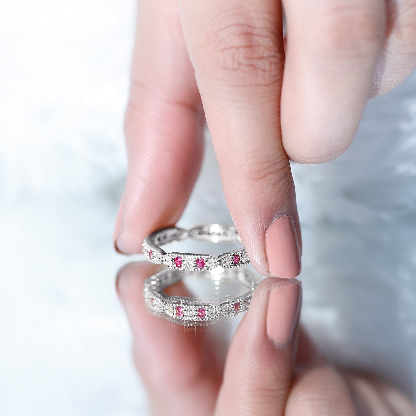 Real Ruby Diamond Eternity Ring for Anniversary