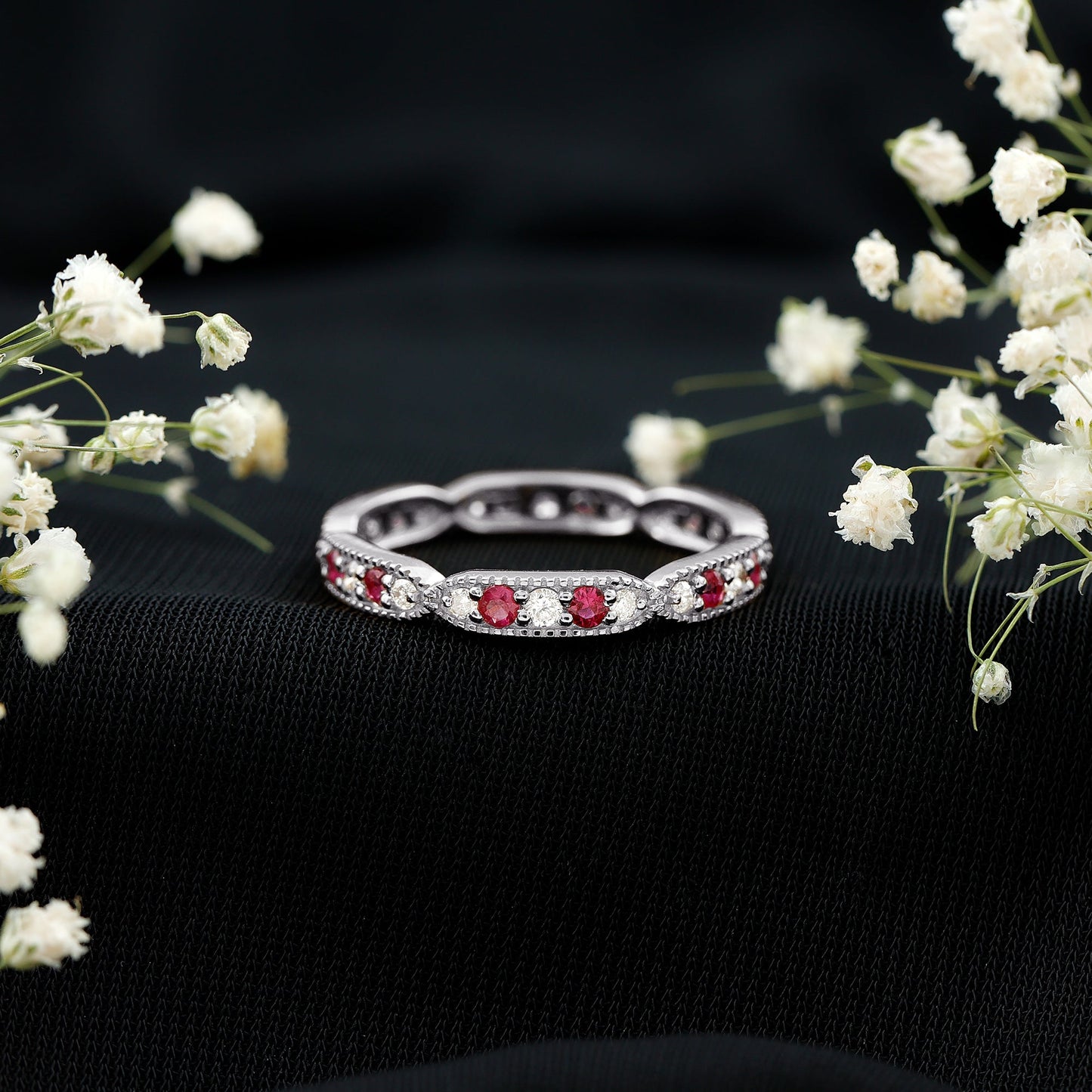 Real Ruby Diamond Eternity Ring for Anniversary