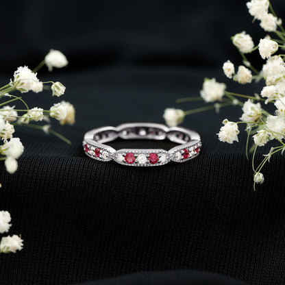 Real Ruby Diamond Eternity Ring for Anniversary
