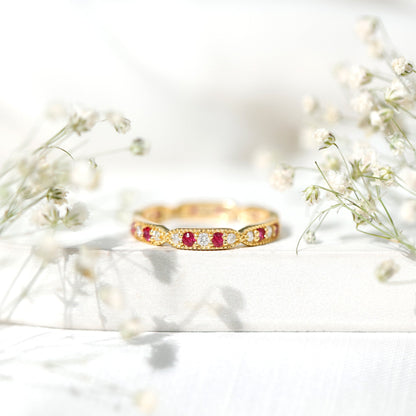 Real Ruby Diamond Eternity Ring for Anniversary