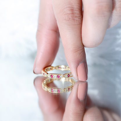 Real Ruby Diamond Eternity Ring for Anniversary