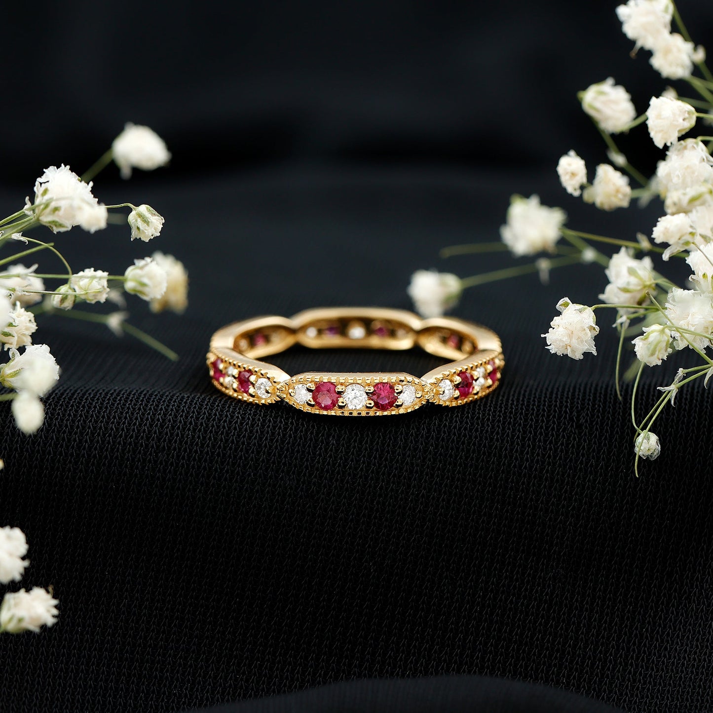 Real Ruby Diamond Eternity Ring for Anniversary