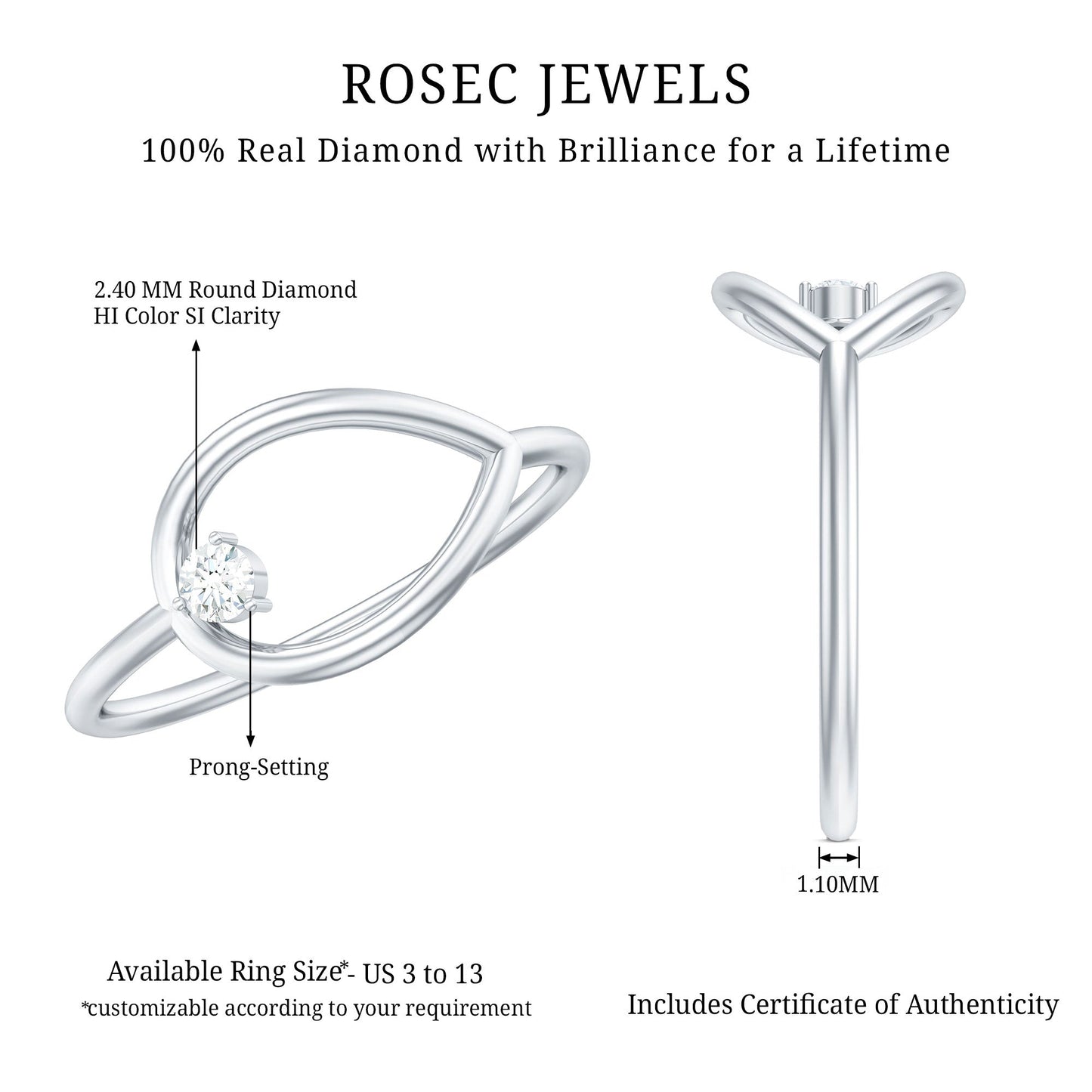 Diamond Open Teardrop Ring in Prong Setting