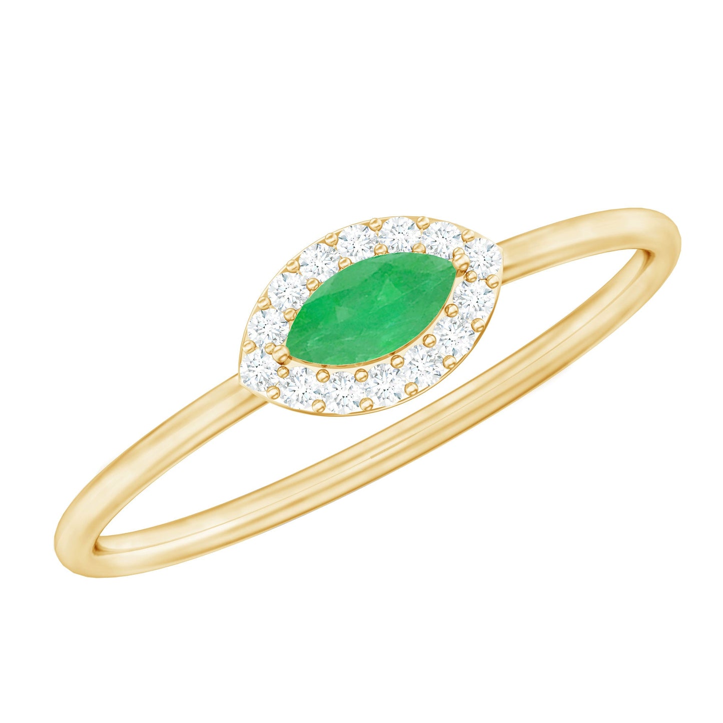 Marquise Emerald East West Promise Ring with Diamond Halo