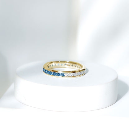 London Blue Topaz and Moissanite Eternity Ring With Certificate