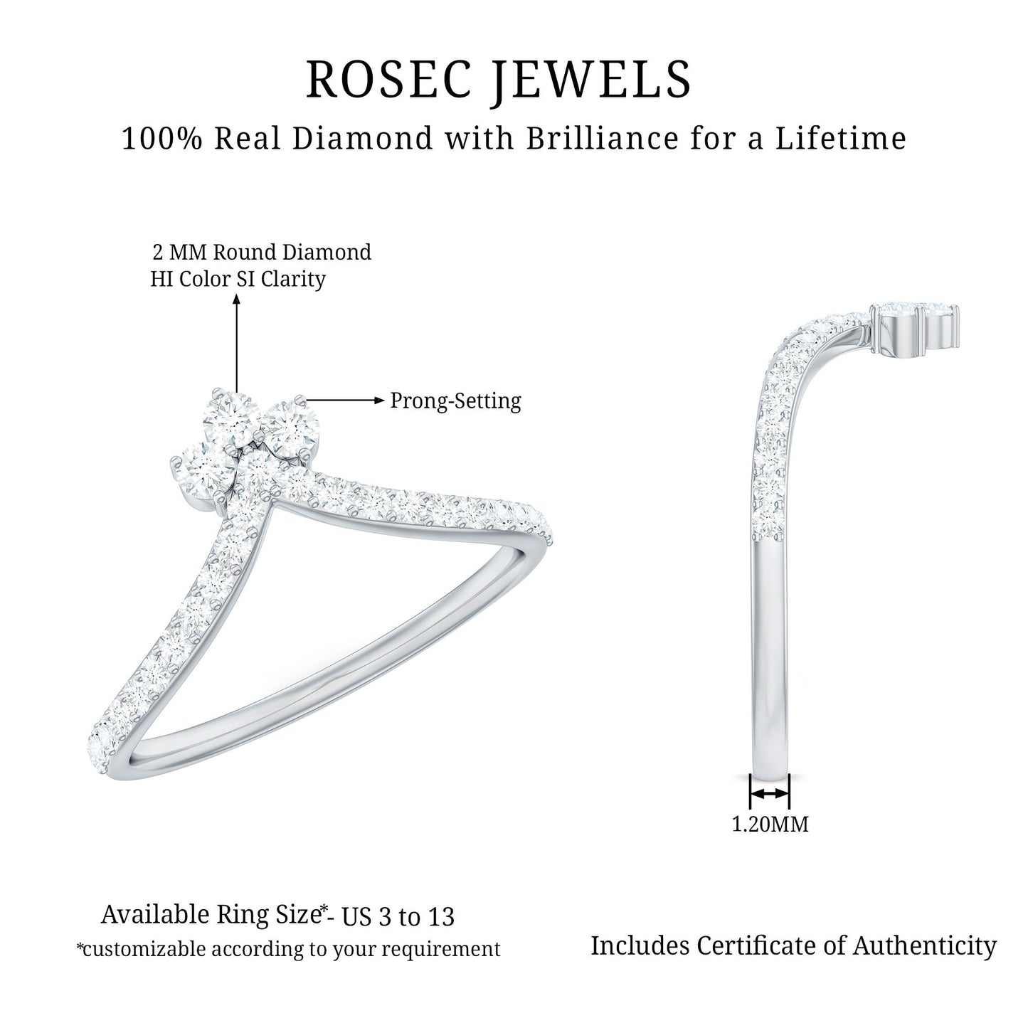 Real Diamond Curved Enhancer Ring for Women