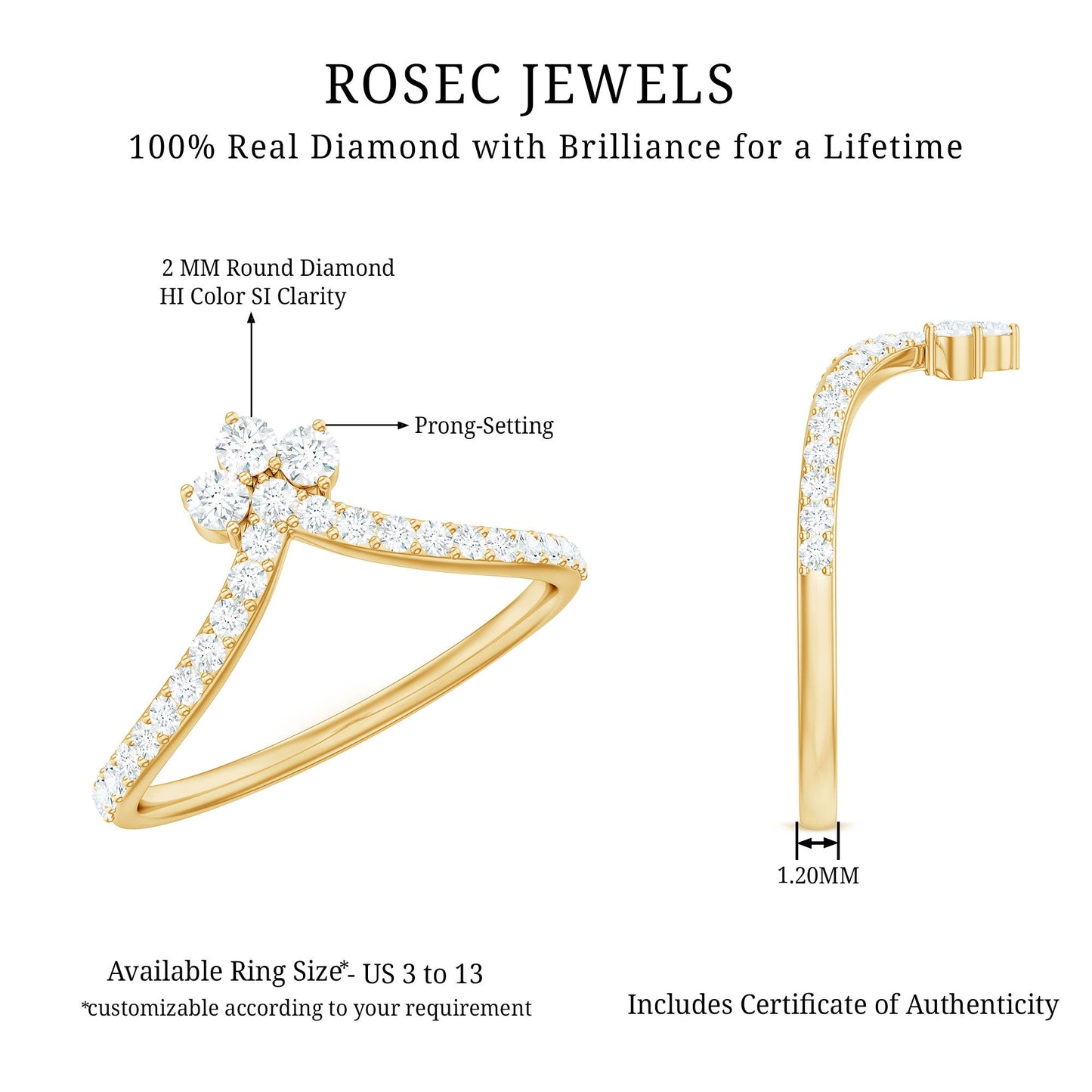 Real Diamond Curved Enhancer Ring for Women