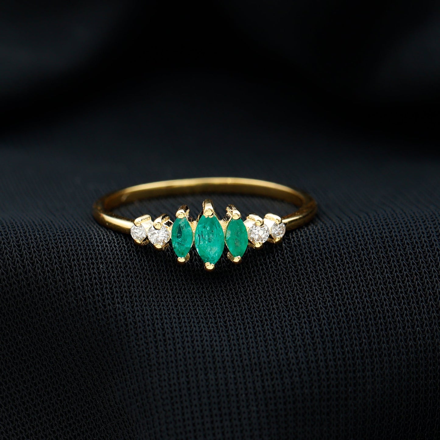 Marquise Emerald and Diamond 3 Stone Anniversary Ring for Women