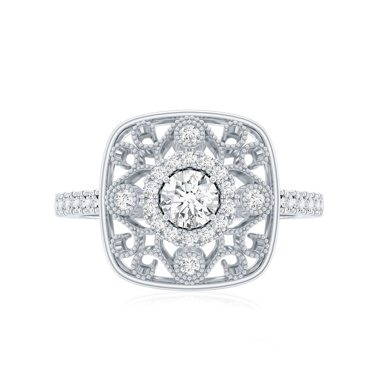 Moissanite Statement Engagement Ring with Milgrain Detailing