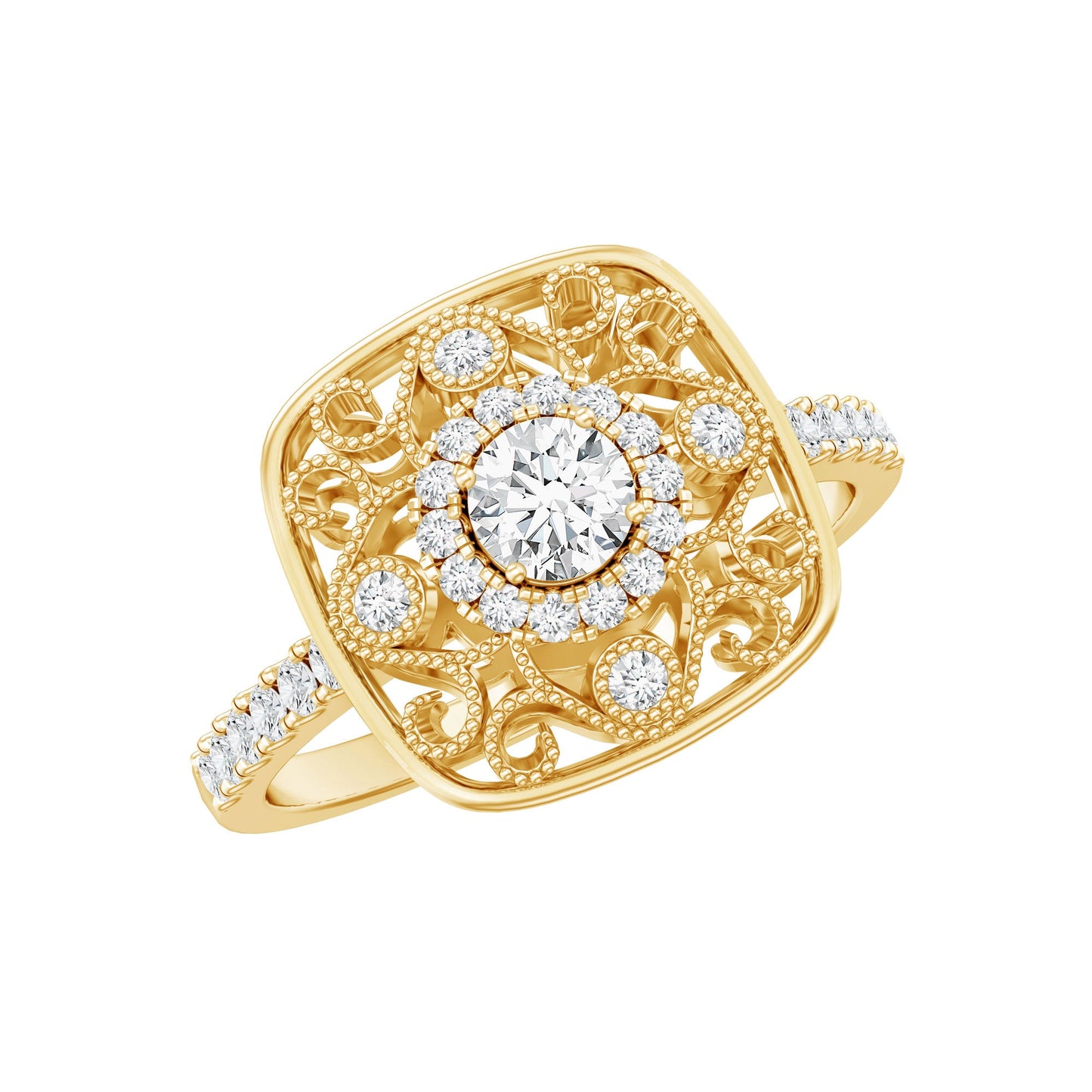 Moissanite Statement Engagement Ring with Milgrain Detailing