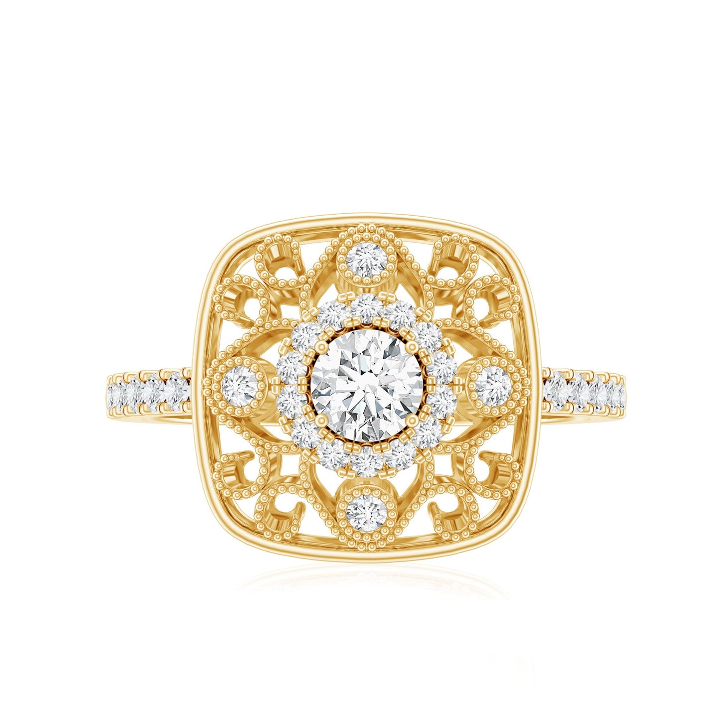 Moissanite Statement Engagement Ring with Milgrain Detailing