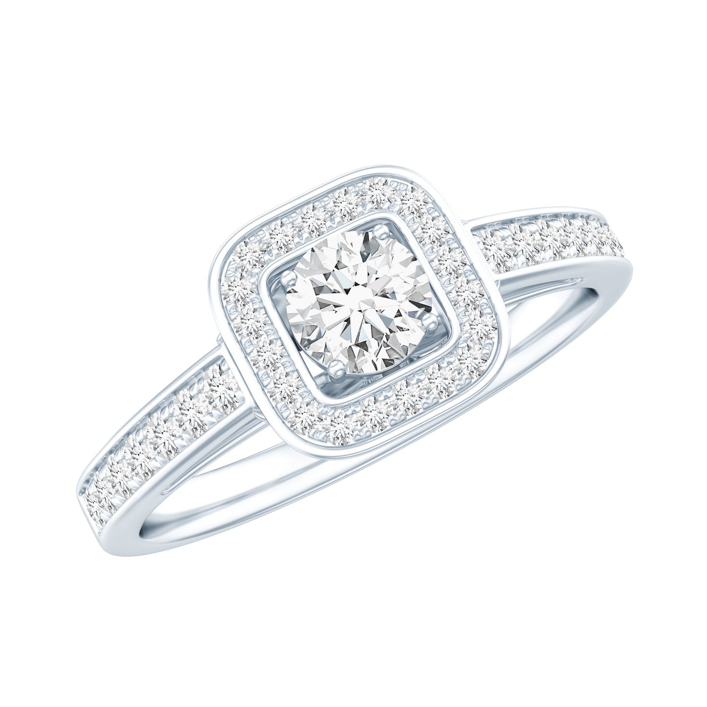 Moissanite Round Halo Engagement Ring with Certificate