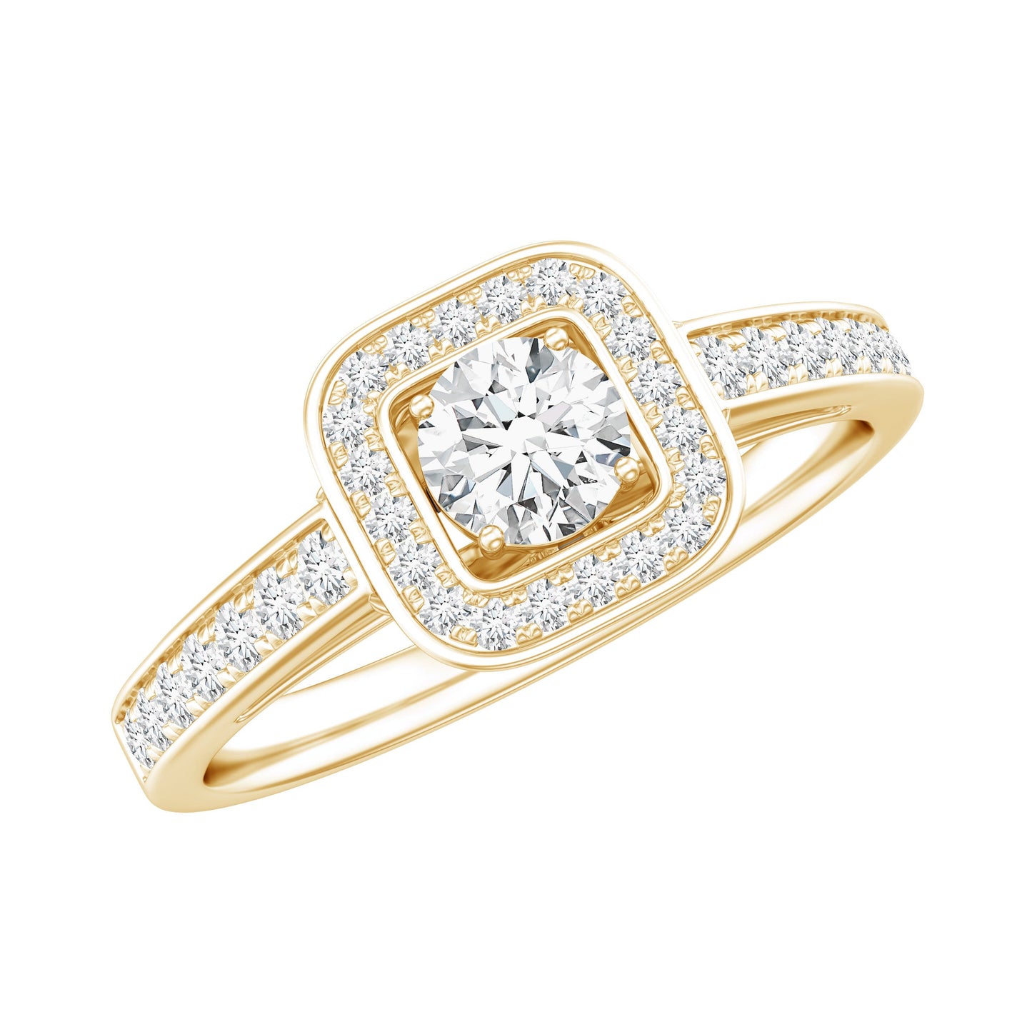 Moissanite Round Halo Engagement Ring with Certificate