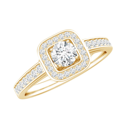 Moissanite Round Halo Engagement Ring with Certificate