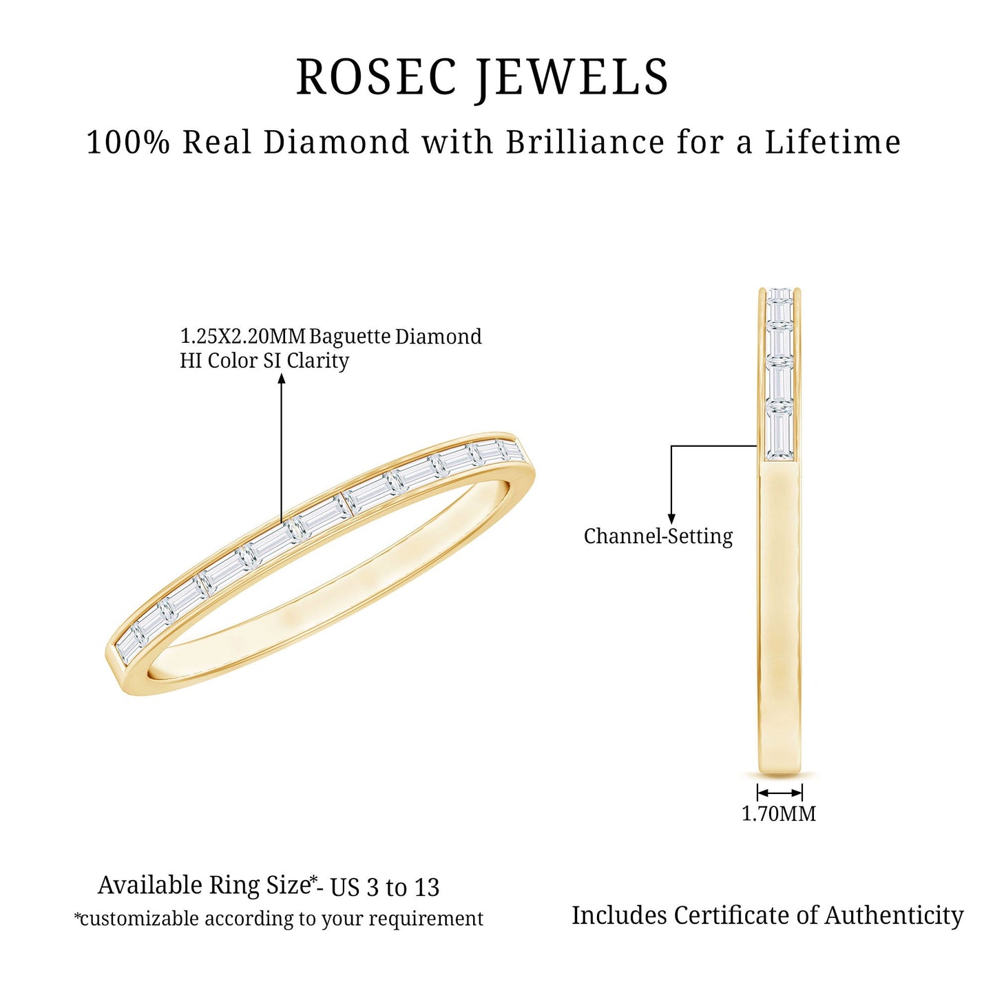 Baguette Diamond Half Eternity Stackable Ring in Channel Setting