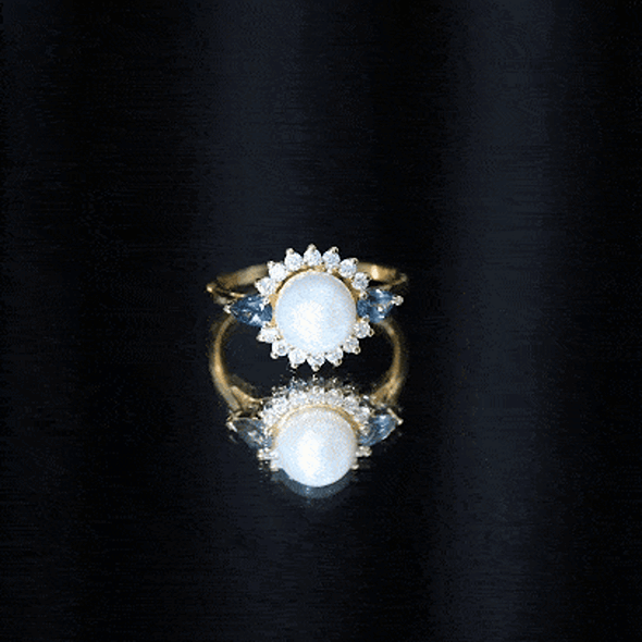 8MM Freshwater Cultured Pearl Designer Engagement Ring with Blue Topaz