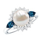 8MM Freshwater Cultured Pearl Designer Engagement Ring with Blue Topaz