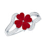 Real Ruby Flower Engagement Ring with Diamond Split Shank
