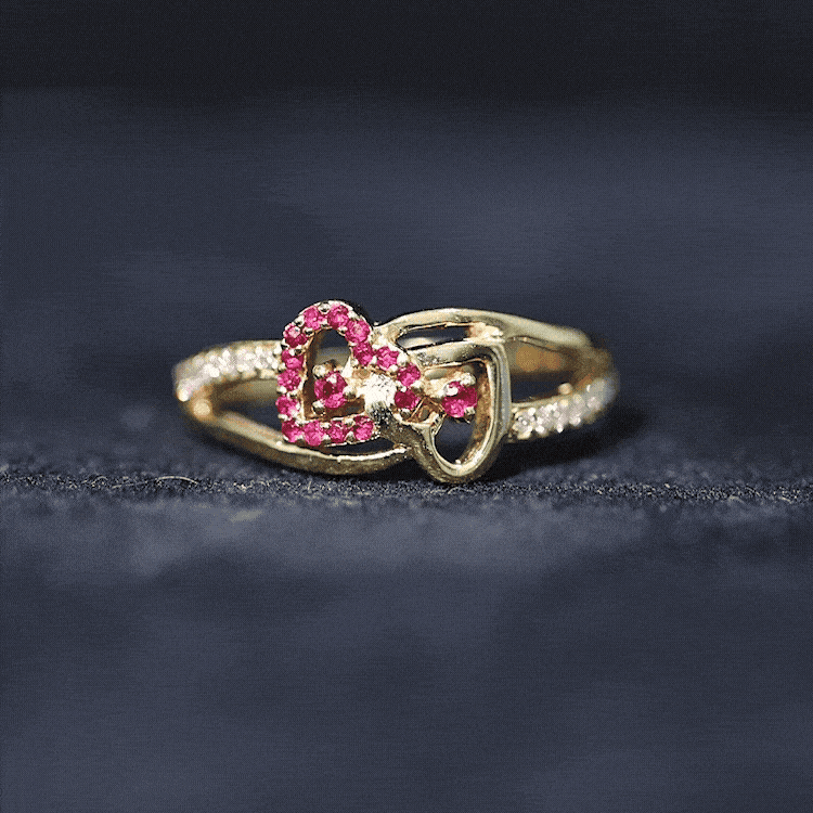 Natural Ruby Diamond Double Heart Promise Ring for Women