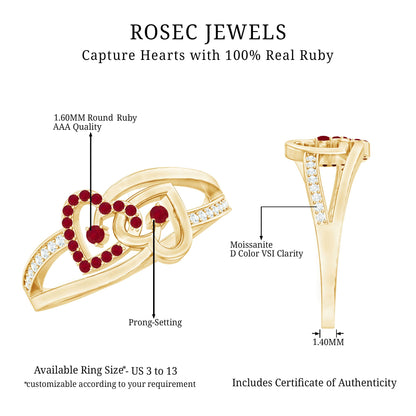 Natural Ruby Diamond Double Heart Promise Ring for Women