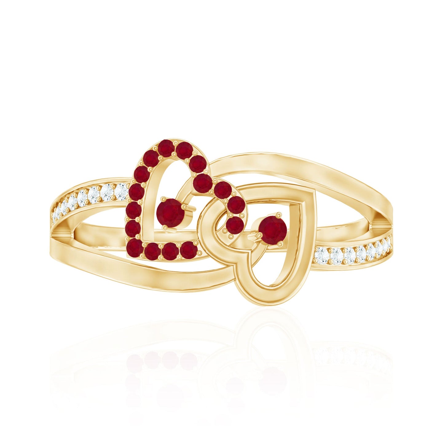 Natural Ruby Diamond Double Heart Promise Ring for Women