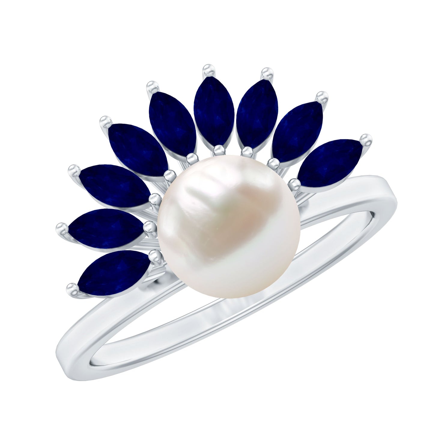 Cultured 3 Carat Freshwater Pearl Engagement Ring with Blue Sapphire