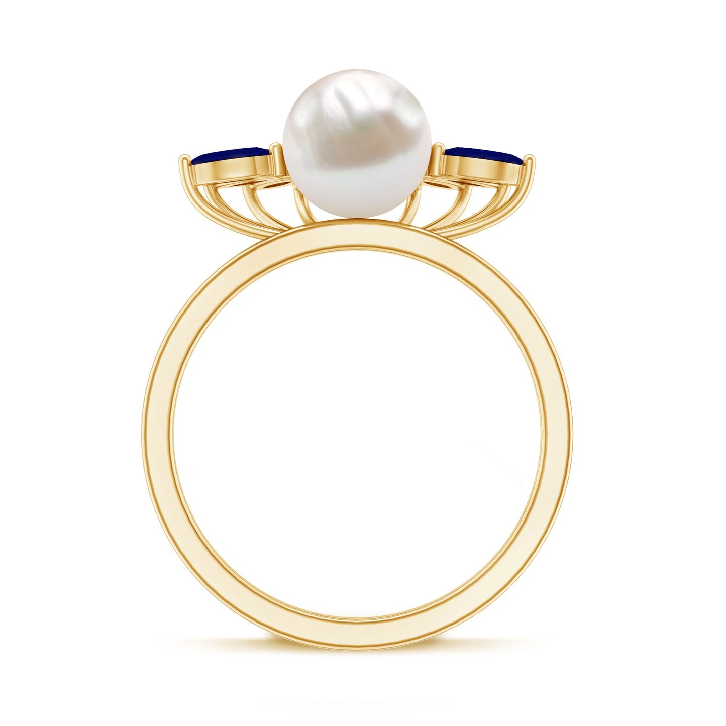 Cultured 3 Carat Freshwater Pearl Engagement Ring with Blue Sapphire