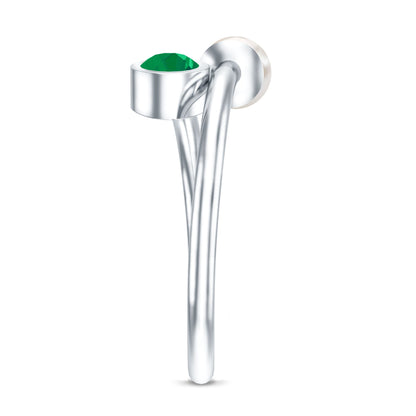 Real Freshwater Pearl and Emerald Toi et Moi Promise Ring