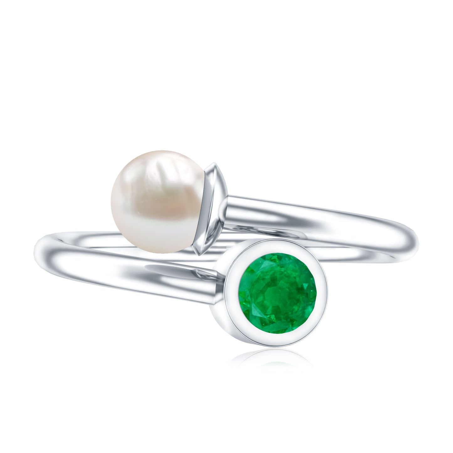 Real Freshwater Pearl and Emerald Toi et Moi Promise Ring