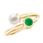 Real Freshwater Pearl and Emerald Toi et Moi Promise Ring
