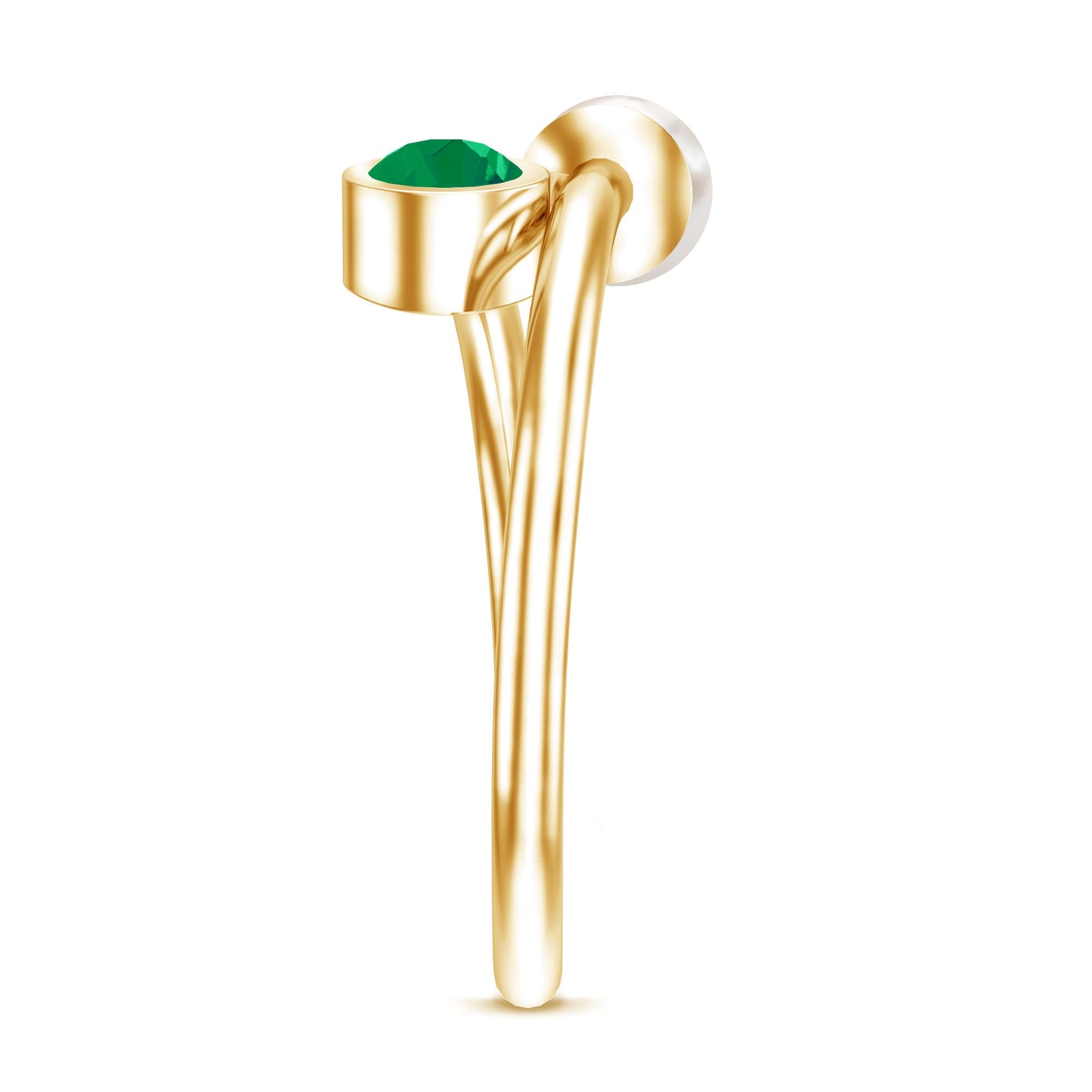 Real Freshwater Pearl and Emerald Toi et Moi Promise Ring