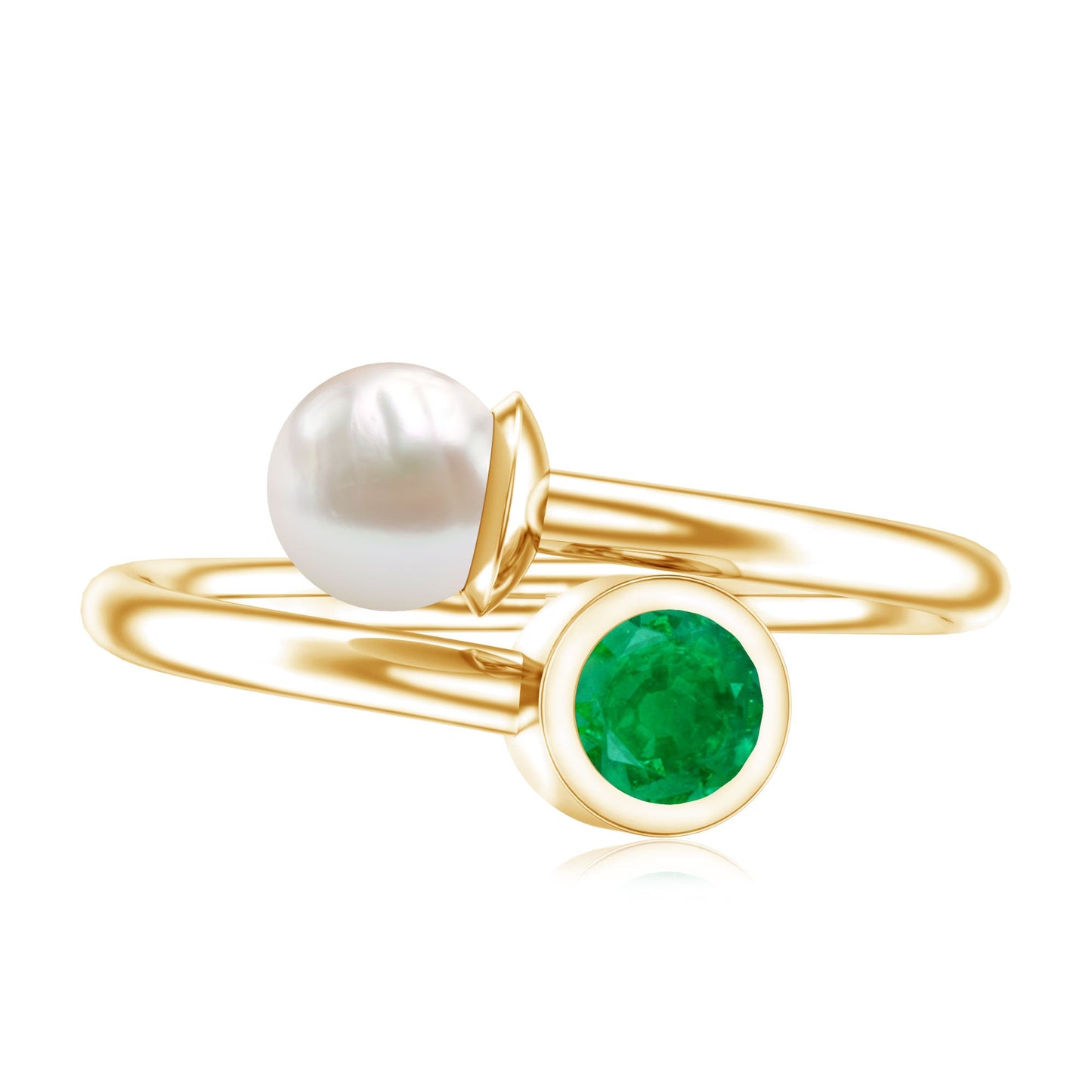 Real Freshwater Pearl and Emerald Toi et Moi Promise Ring