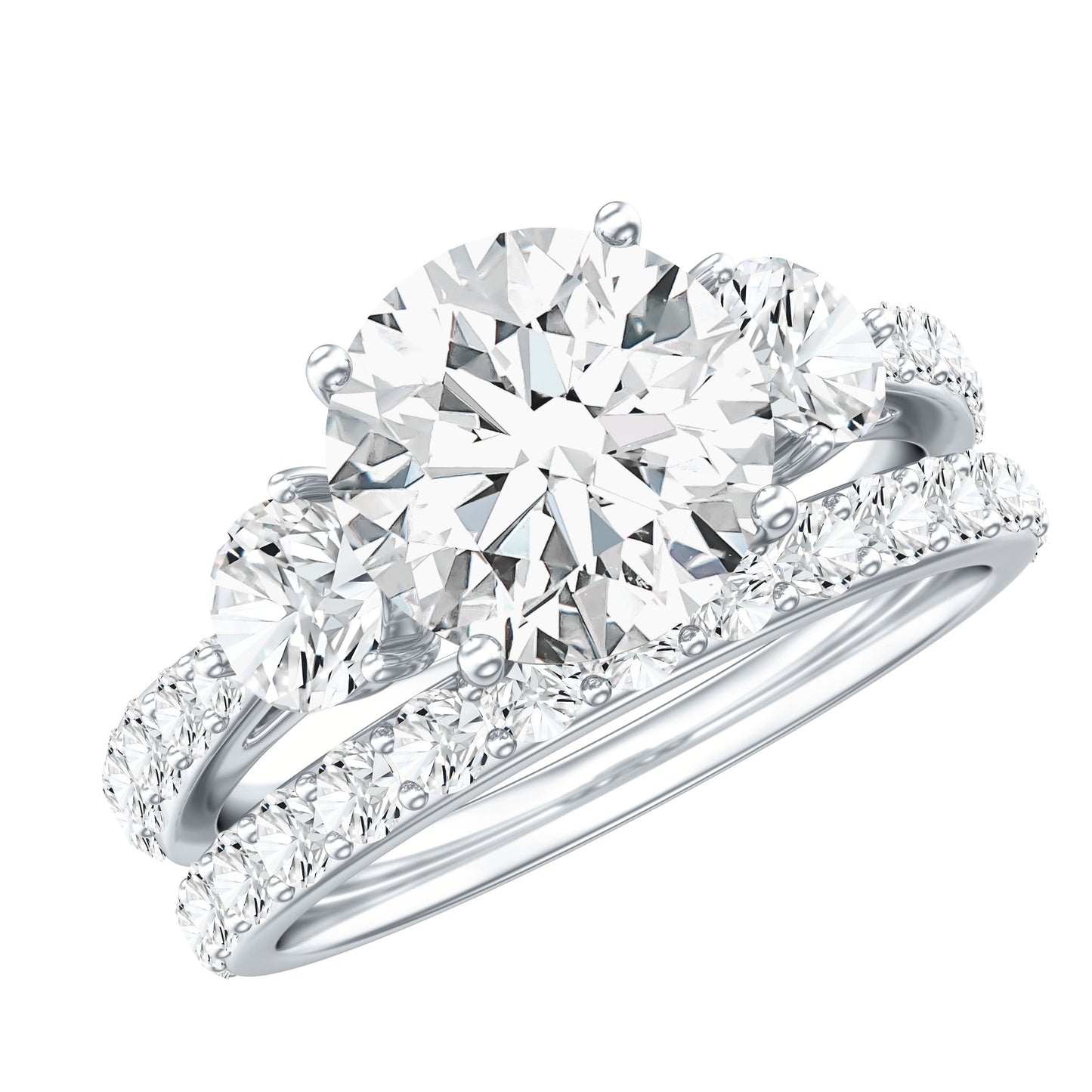 Certified 2 Carat Round Moissanite Bridal Ring Set For Wedding