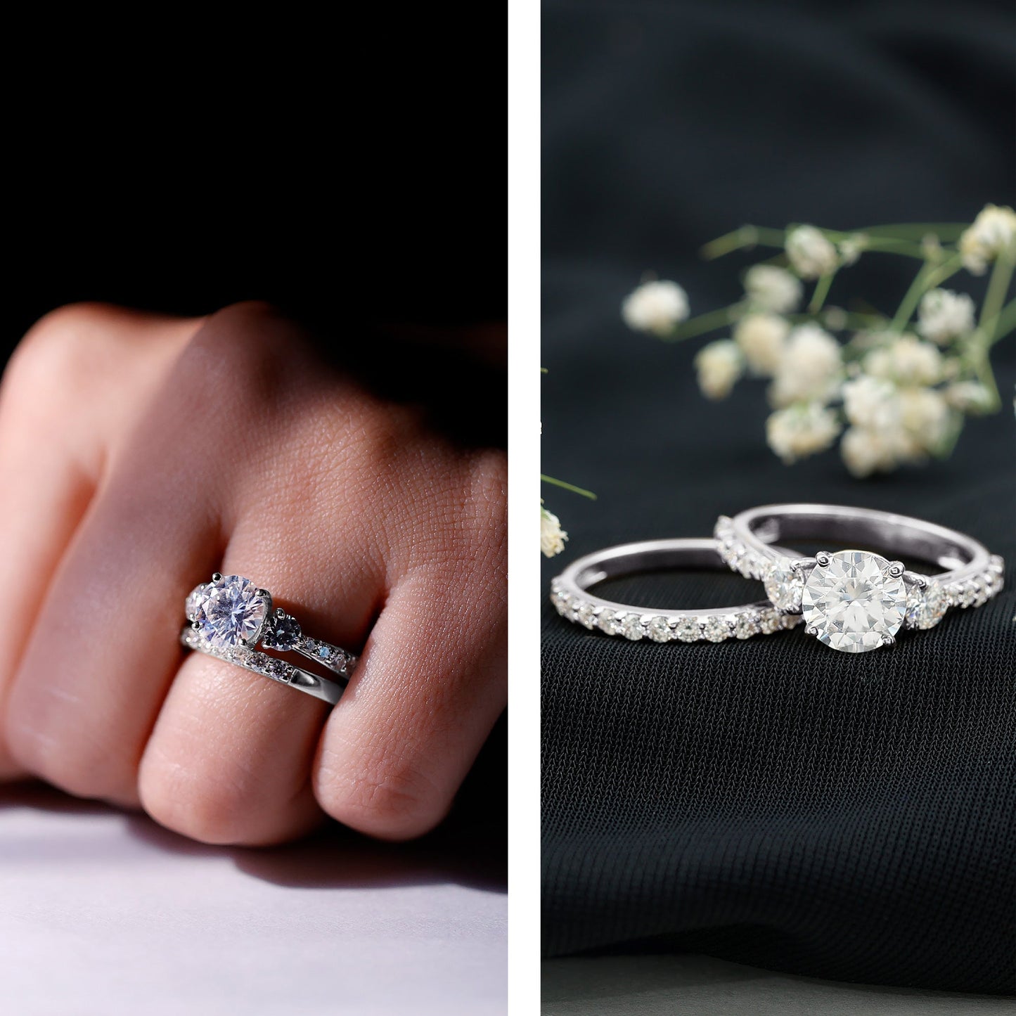 Certified 2 Carat Round Moissanite Bridal Ring Set For Wedding