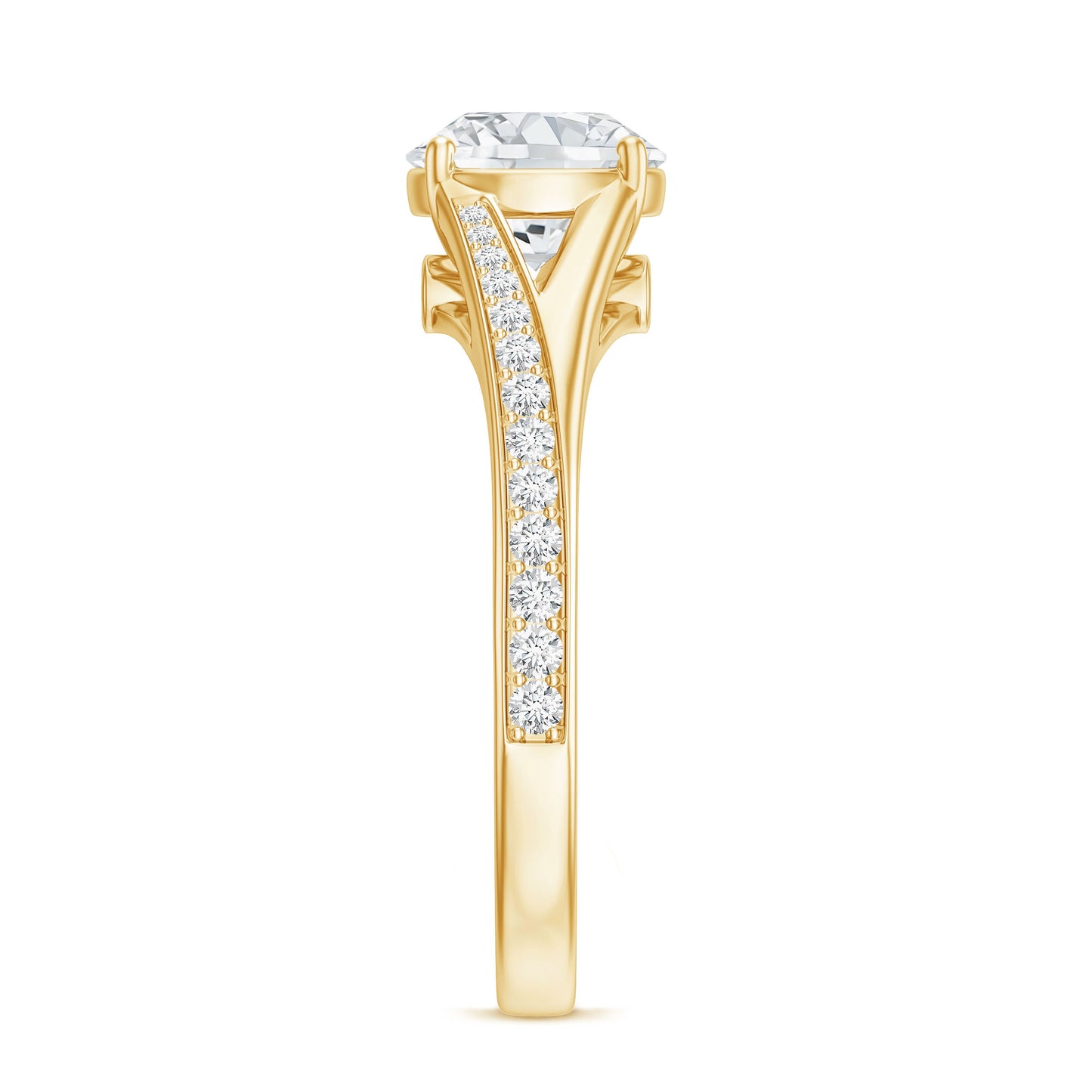 Round Moissanite Solitaire Engagement Ring with Split Shank