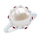 Designer 8 Carat Freshwater Pearl Engagement Ring with Ruby and Moissanite